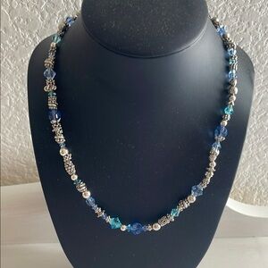 Sparkling Sterling Silver Blue Beaded Necklace.